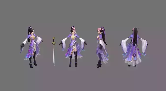 Swordsman  Chivalrous guest Low-poly 3D model