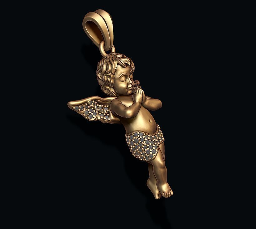 baby angel pendant with gems 3D print model_6