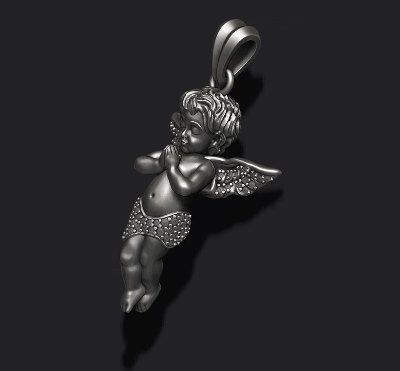 baby angel pendant with gems 3D print model_7