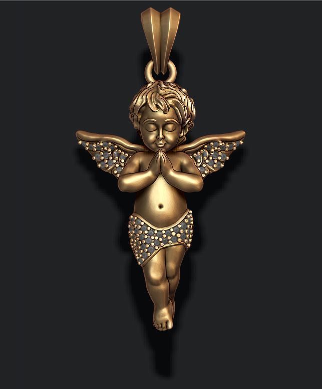 baby angel pendant with gems 3D print model_4
