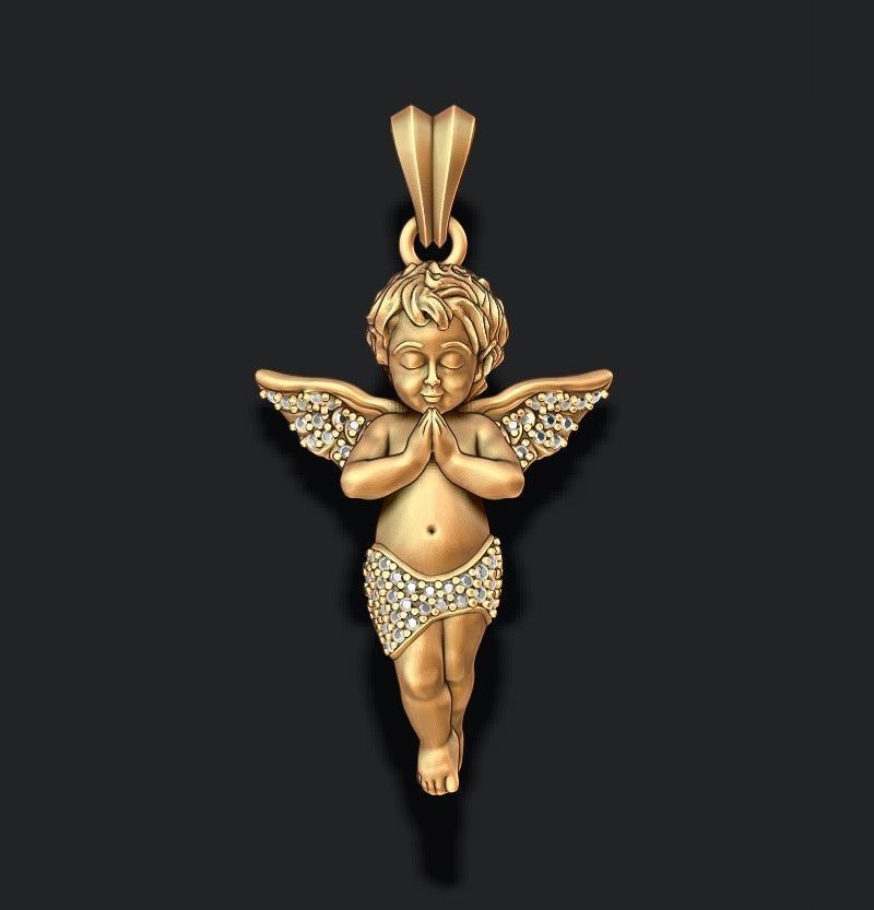baby angel pendant with gems 3D print model_1