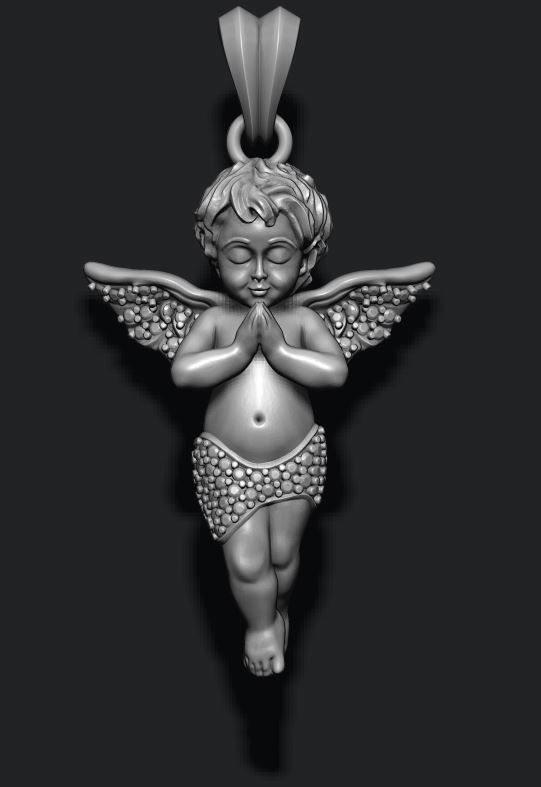 baby angel pendant with gems 3D print model_2