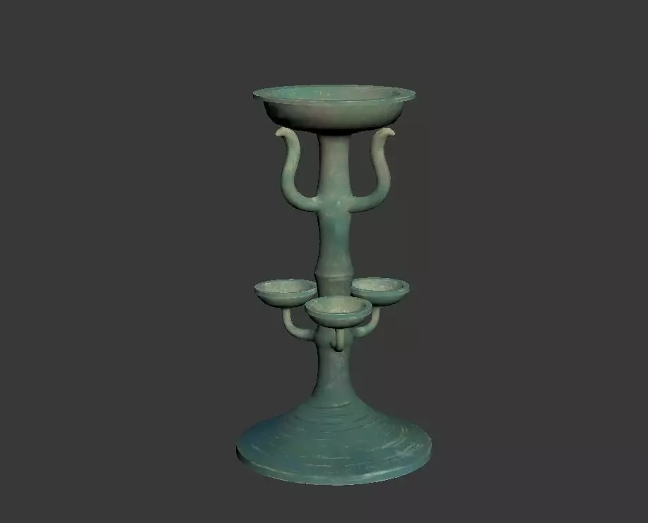 Green glaze high pillar lamp in Han Dynasty Low-poly 3D model_0
