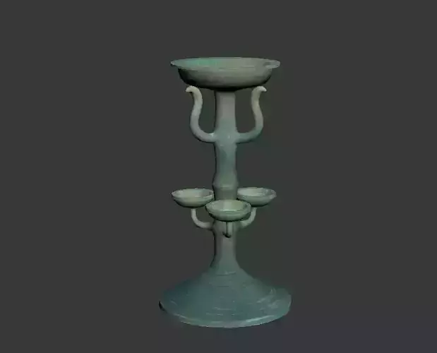 Green glaze high pillar lamp in Han Dynasty
