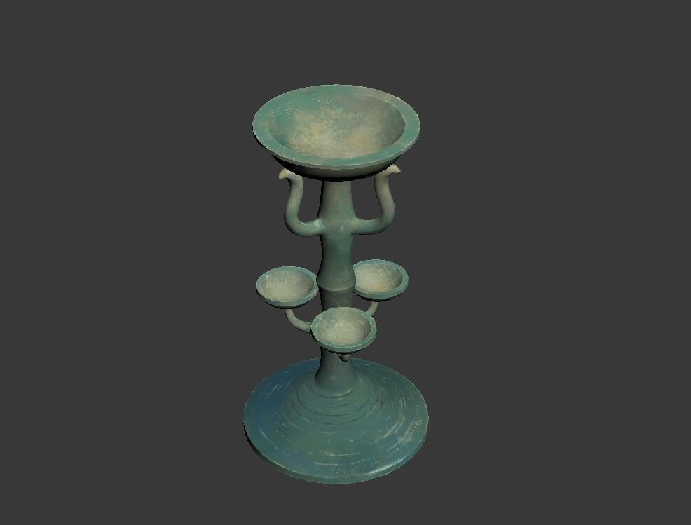 Green glaze high pillar lamp in Han Dynasty Low-poly 3D model_2