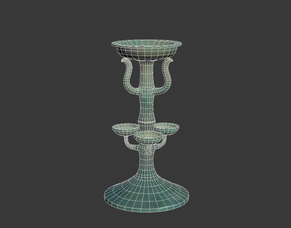 Green glaze high pillar lamp in Han Dynasty Low-poly 3D model_1