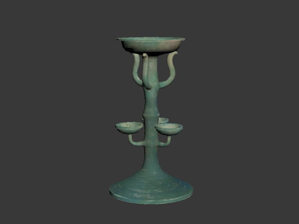 Green glaze high pillar lamp in Han Dynasty Low-poly 3D model_3