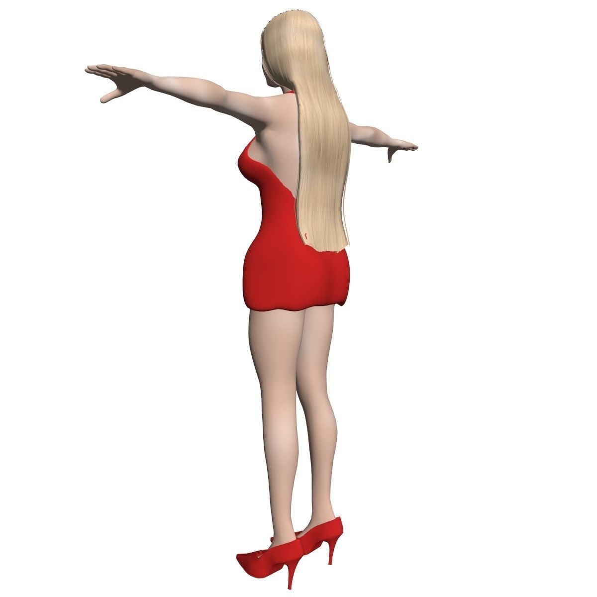 Blonde woman in dress Low-poly 3D model_9
