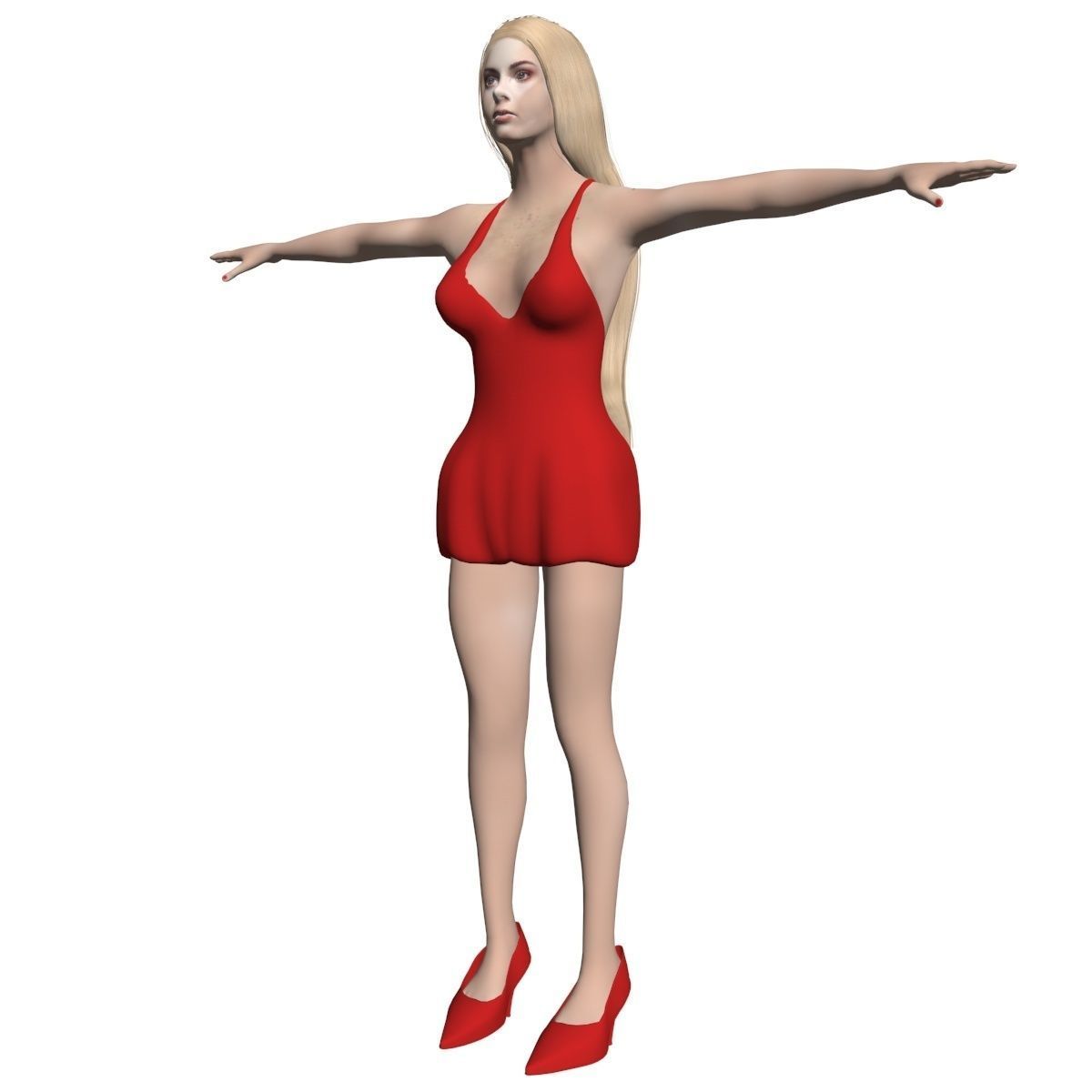 Blonde woman in dress Low-poly 3D model_7
