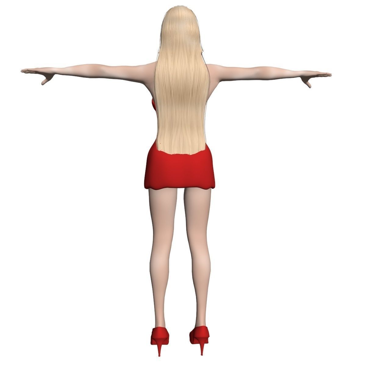 Blonde woman in dress Low-poly 3D model_10
