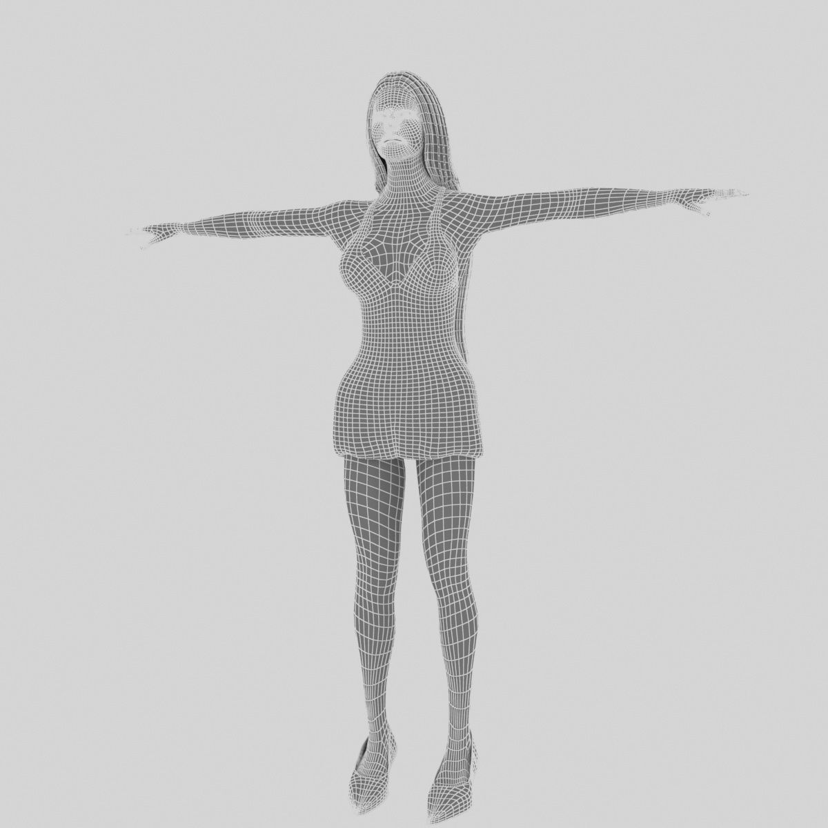 Blonde woman in dress Low-poly 3D model_12