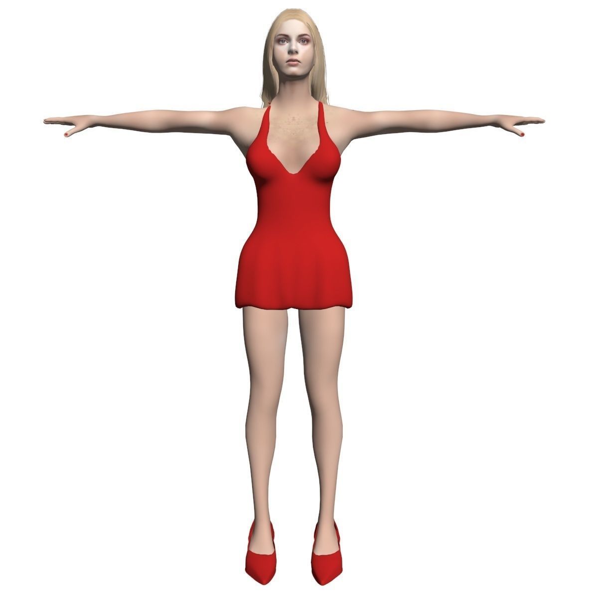 Blonde woman in dress Low-poly 3D model_6