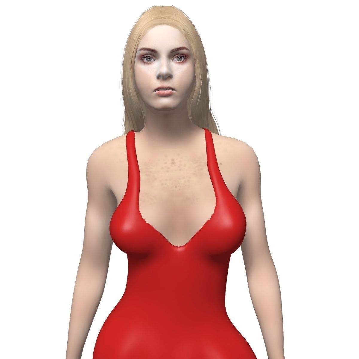 Blonde woman in dress Low-poly 3D model_2