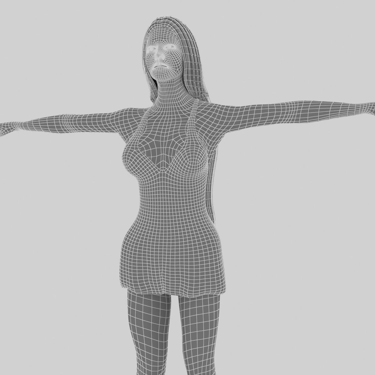 Blonde woman in dress Low-poly 3D model_11