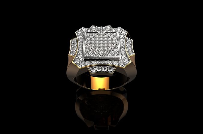 18K Yellow Gold Diamond Rings for Men 4 3D print model