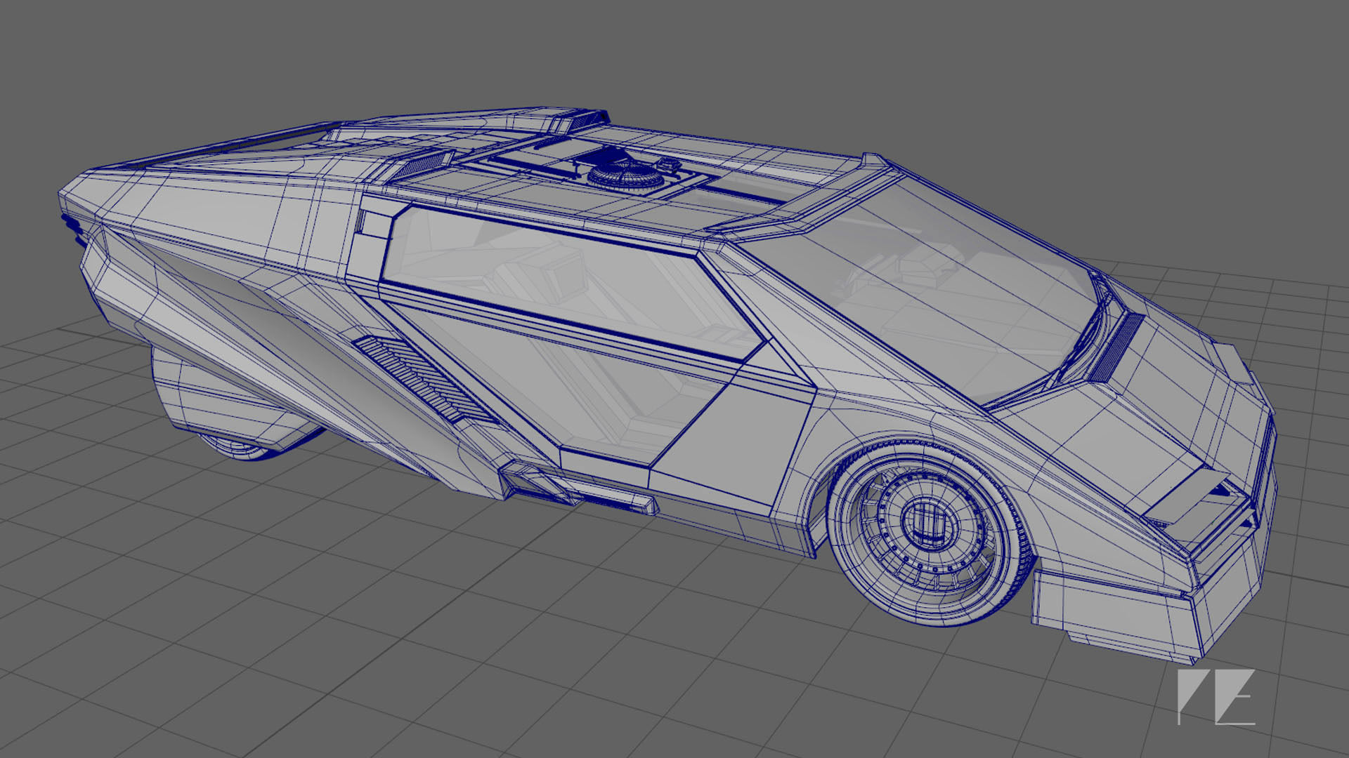 Retro Futuristic Cyberpunk Car Low-poly 3D model_8