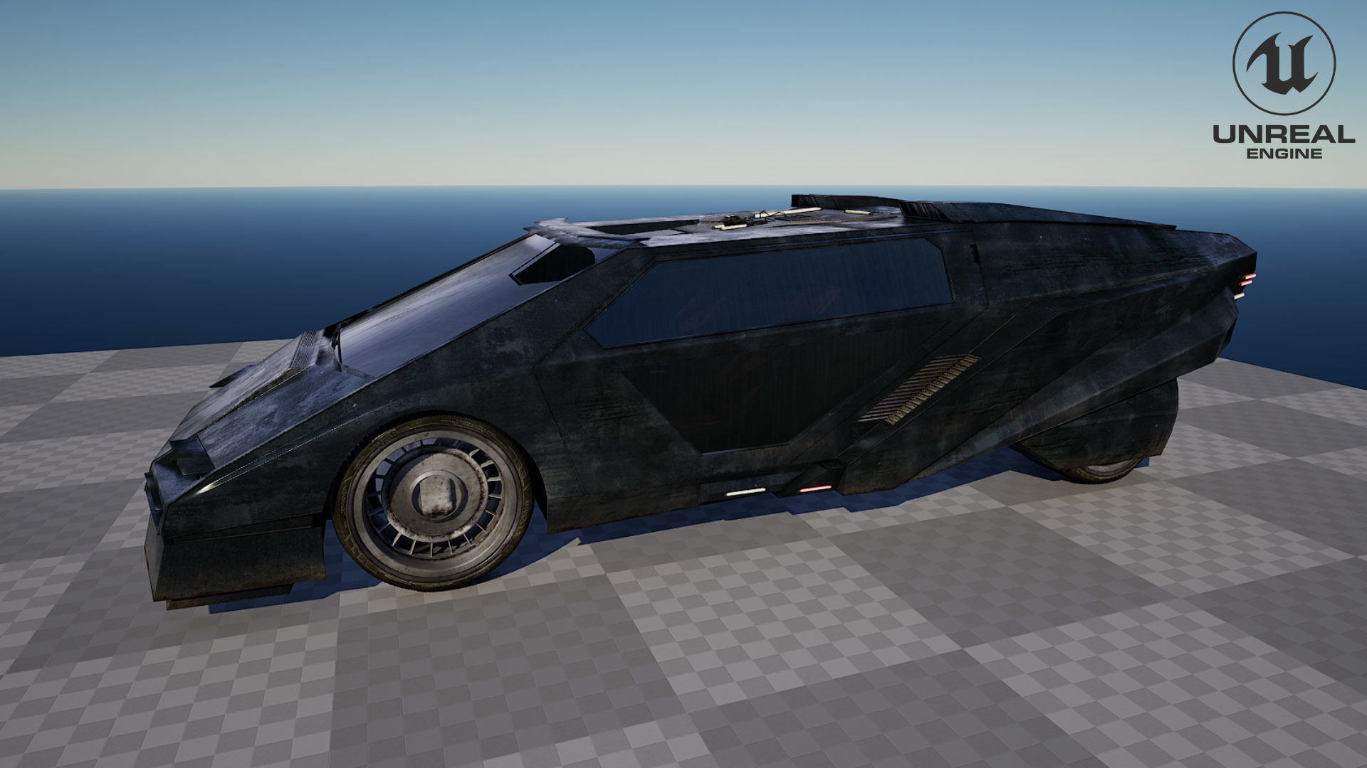 Retro Futuristic Cyberpunk Car Low-poly 3D model_7