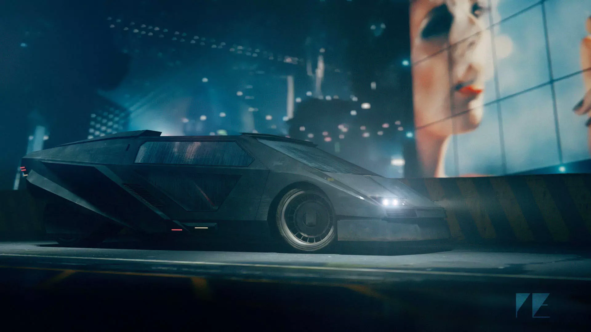 Retro Futuristic Cyberpunk Car Low-poly 3D model_0