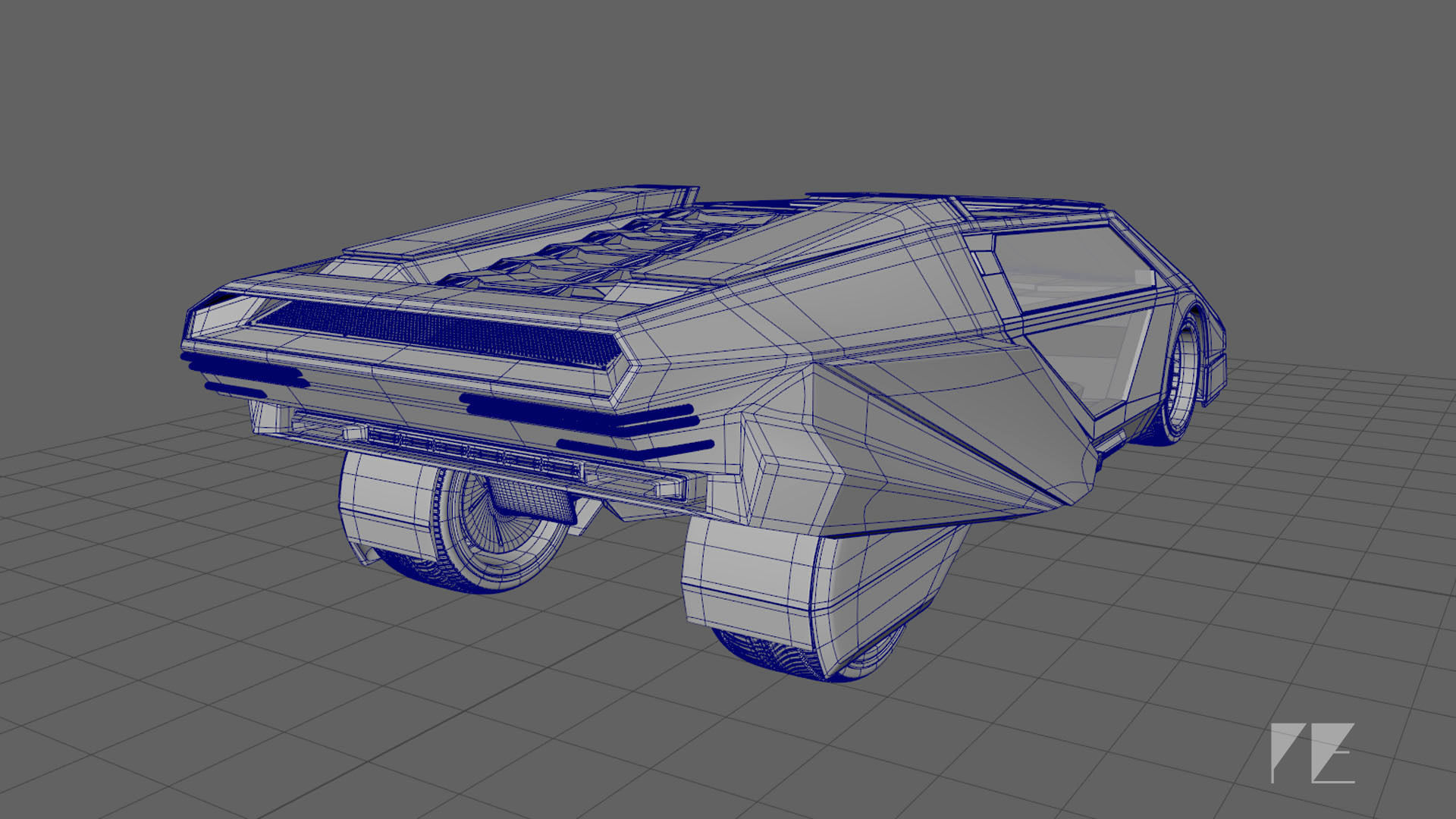 Retro Futuristic Cyberpunk Car Low-poly 3D model_9