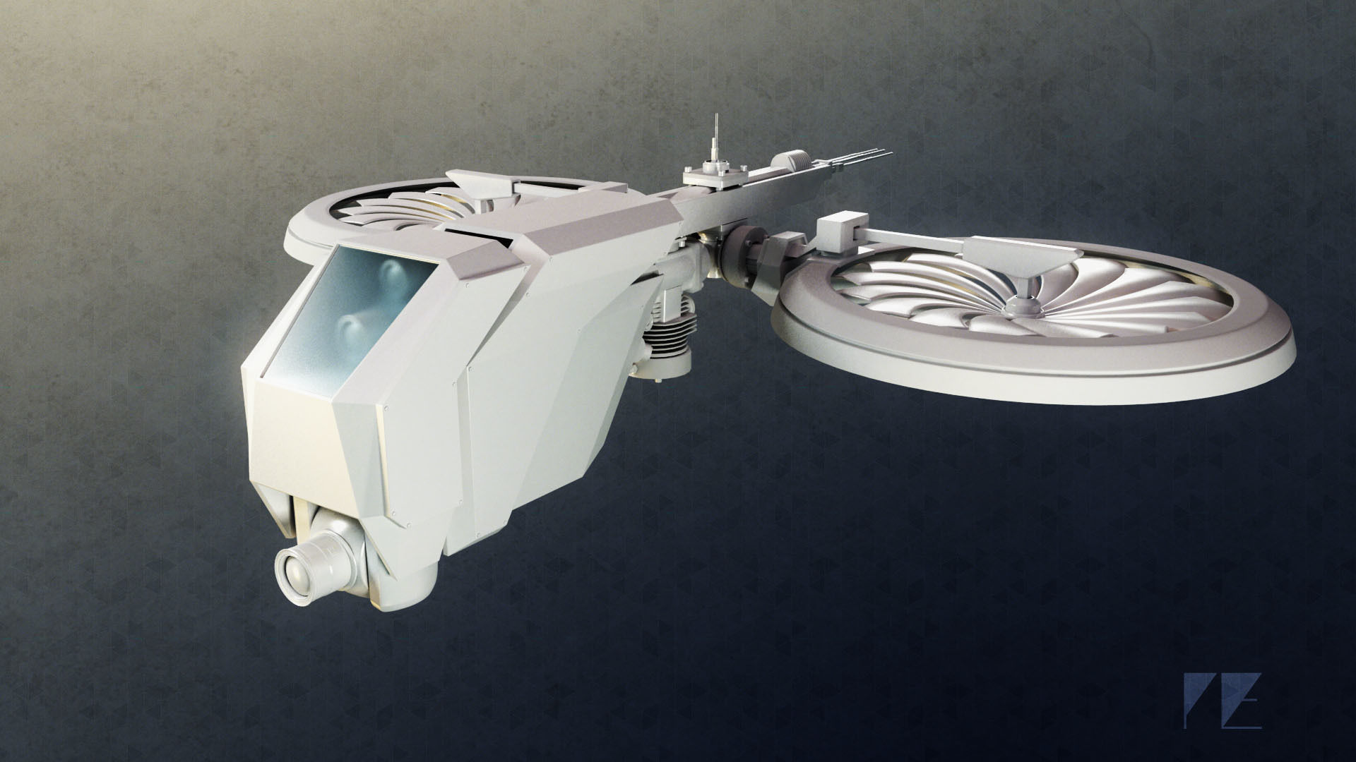 Drone spacecraft with two propellers 3D model_3