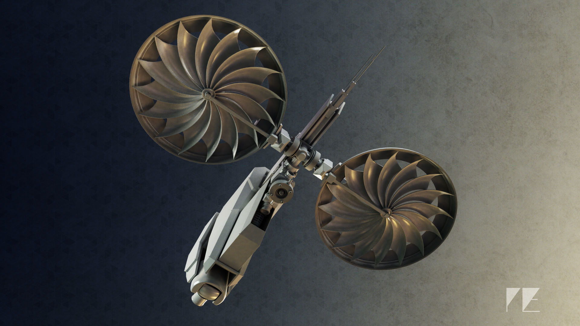 Drone spacecraft with two propellers 3D model_5