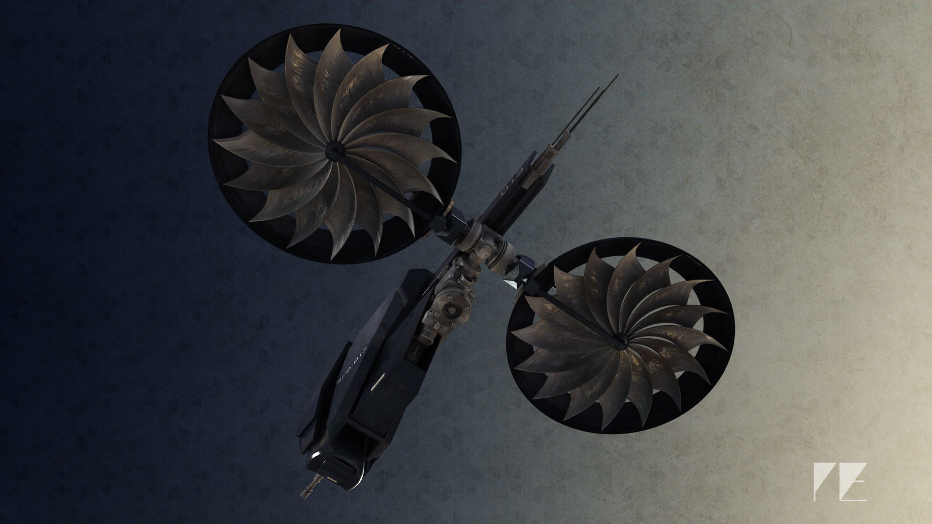 Drone spacecraft with two propellers 3D model_2