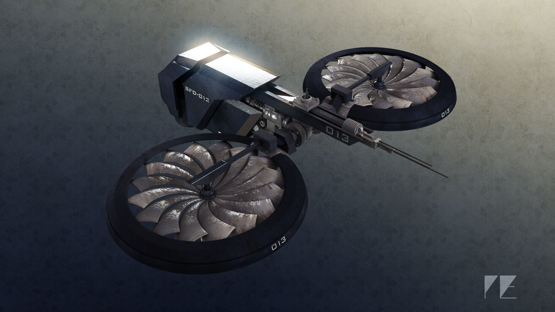 Drone spacecraft with two propellers 3D model_1