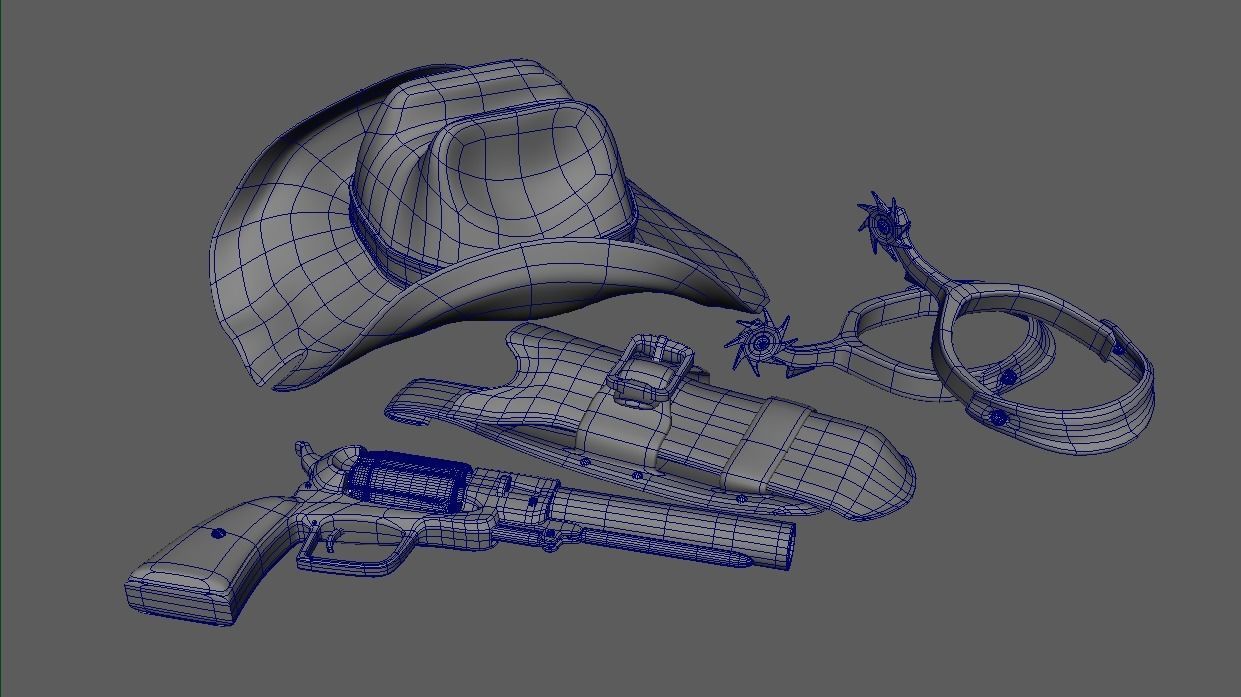 Wild West Cowboy Gear - 4 Pack 3D model_8