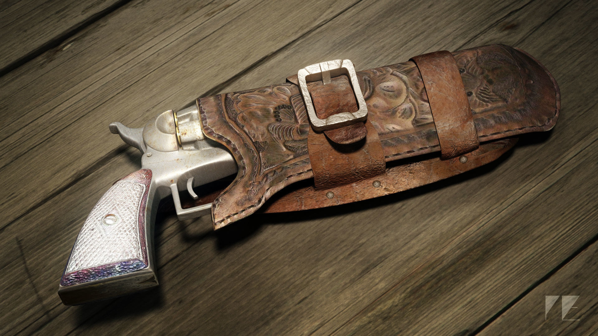 Wild West Pistol - Revolver with Holster 3D model_1