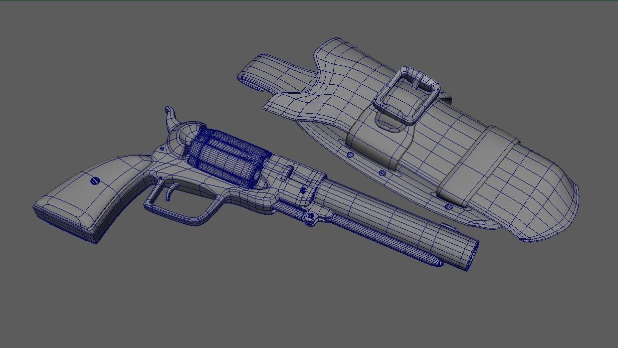 Wild West Pistol - Revolver with Holster 3D model_3