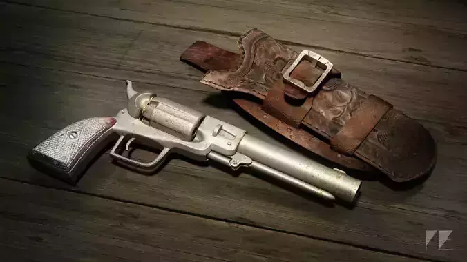 Wild West Pistol - Revolver with Holster 3D model