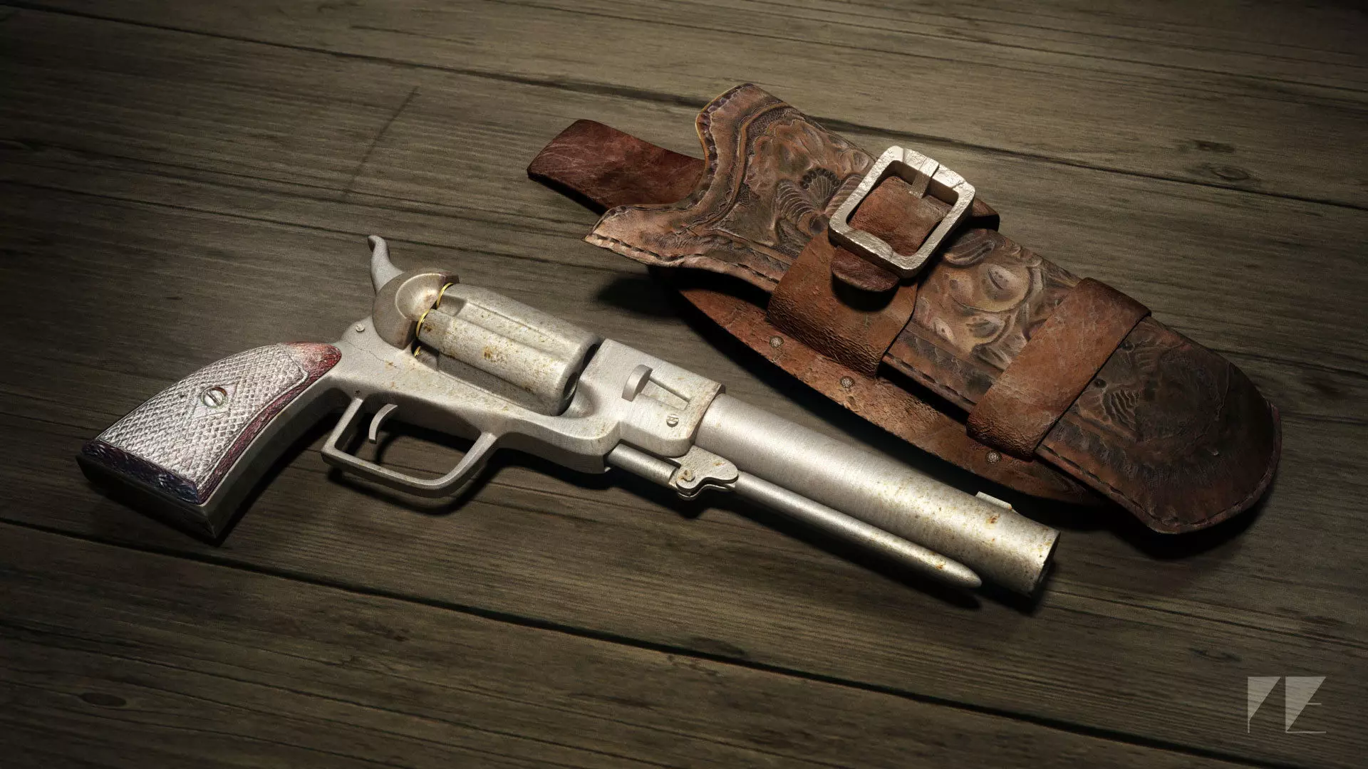 Wild West Pistol - Revolver with Holster 3D model_0