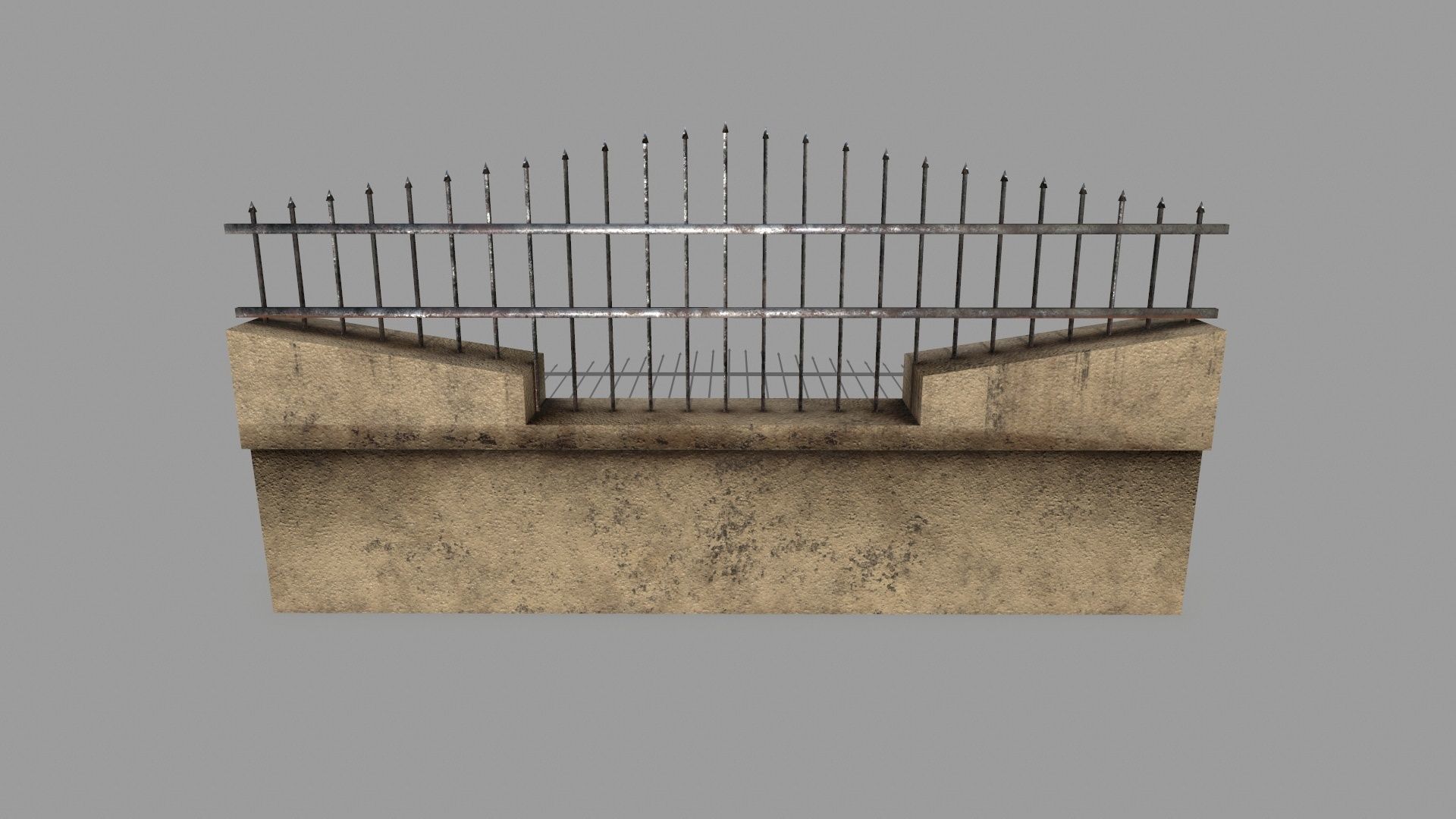 wall set stone with wrought iron railings Low-poly 3D model_21