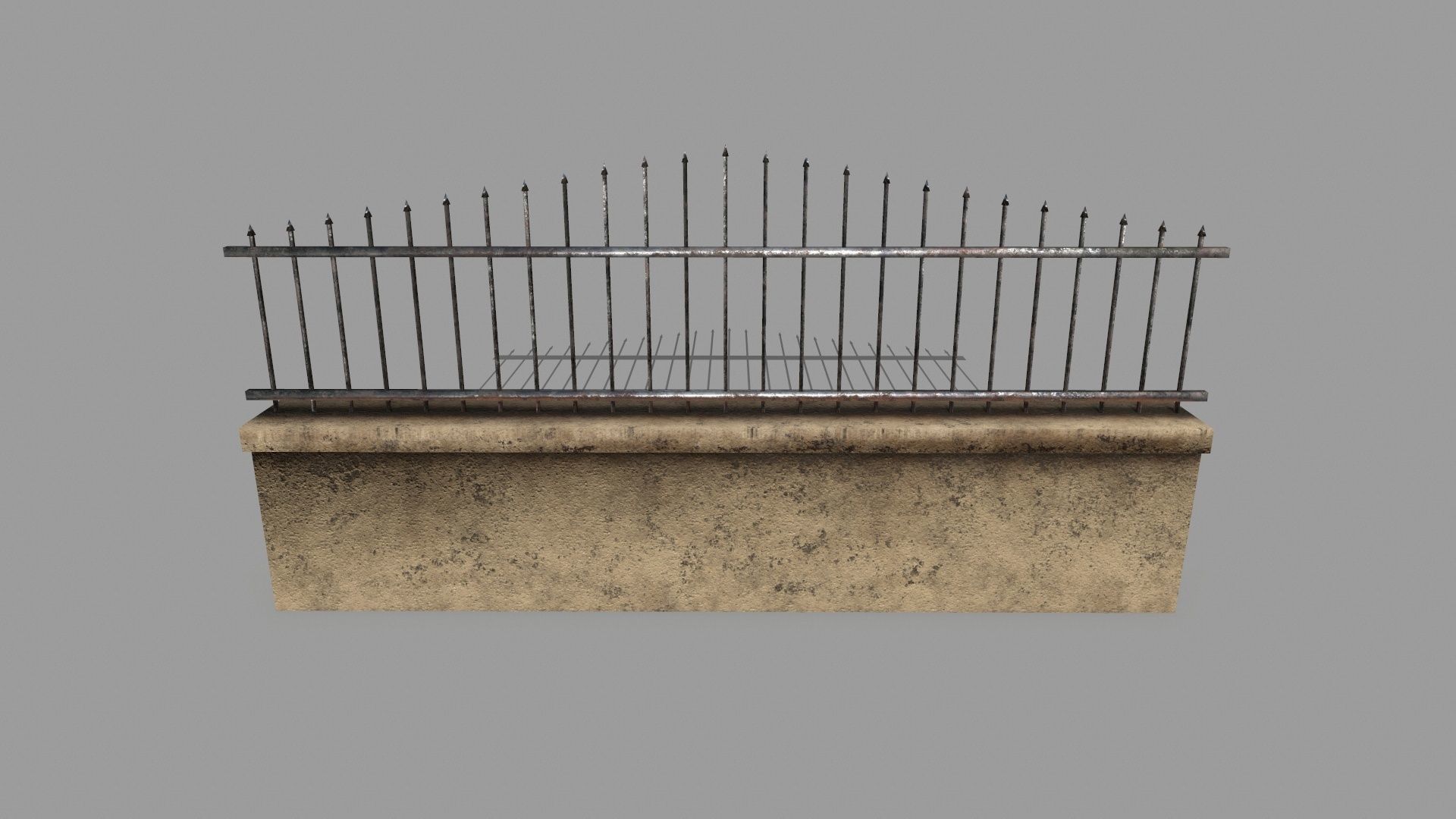 wall set stone with wrought iron railings Low-poly 3D model_11