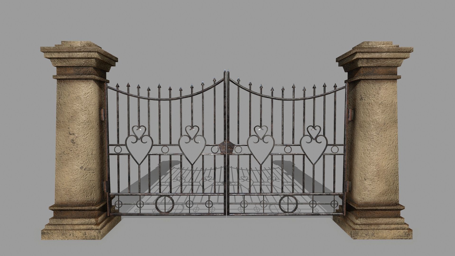 wall set stone with wrought iron railings Low-poly 3D model_14