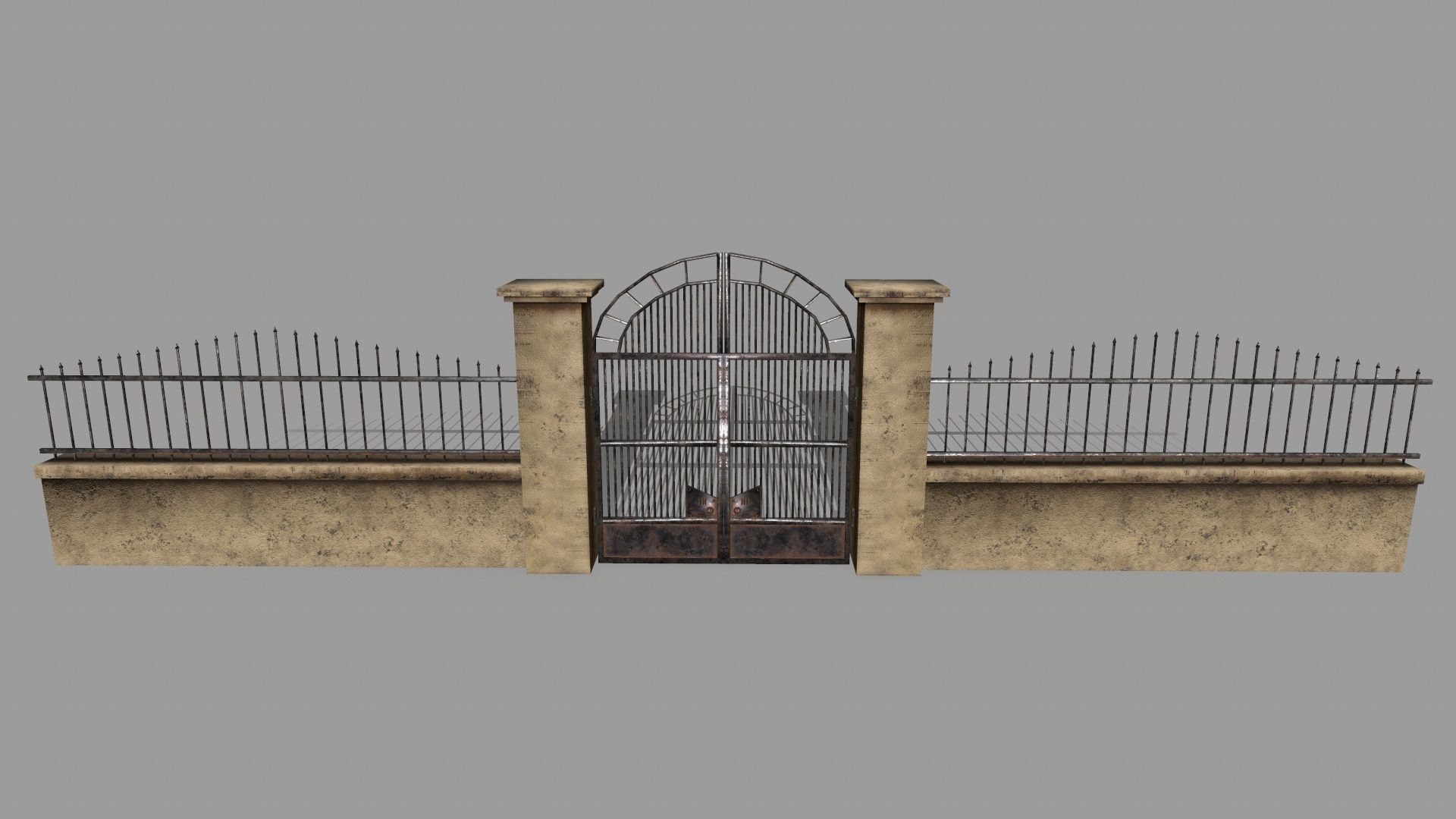 wall set stone with wrought iron railings Low-poly 3D model_20