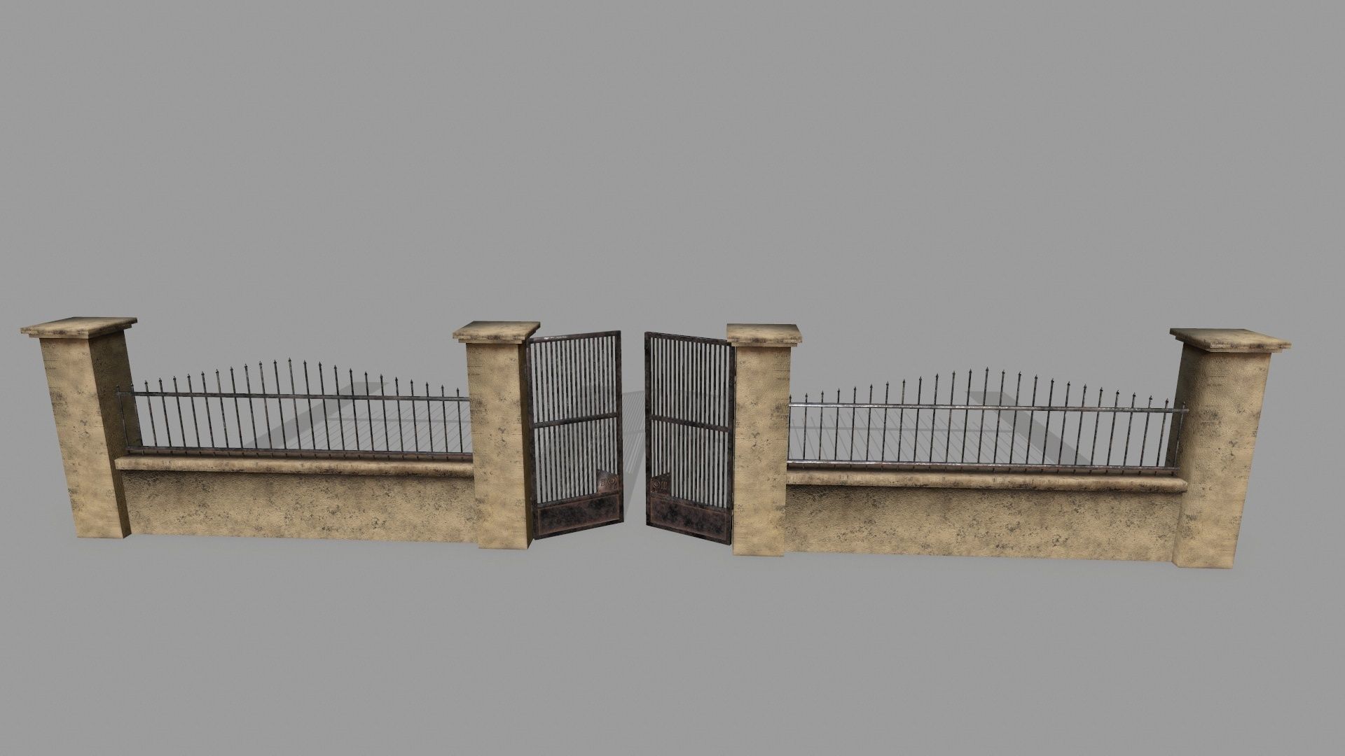 wall set stone with wrought iron railings Low-poly 3D model_7
