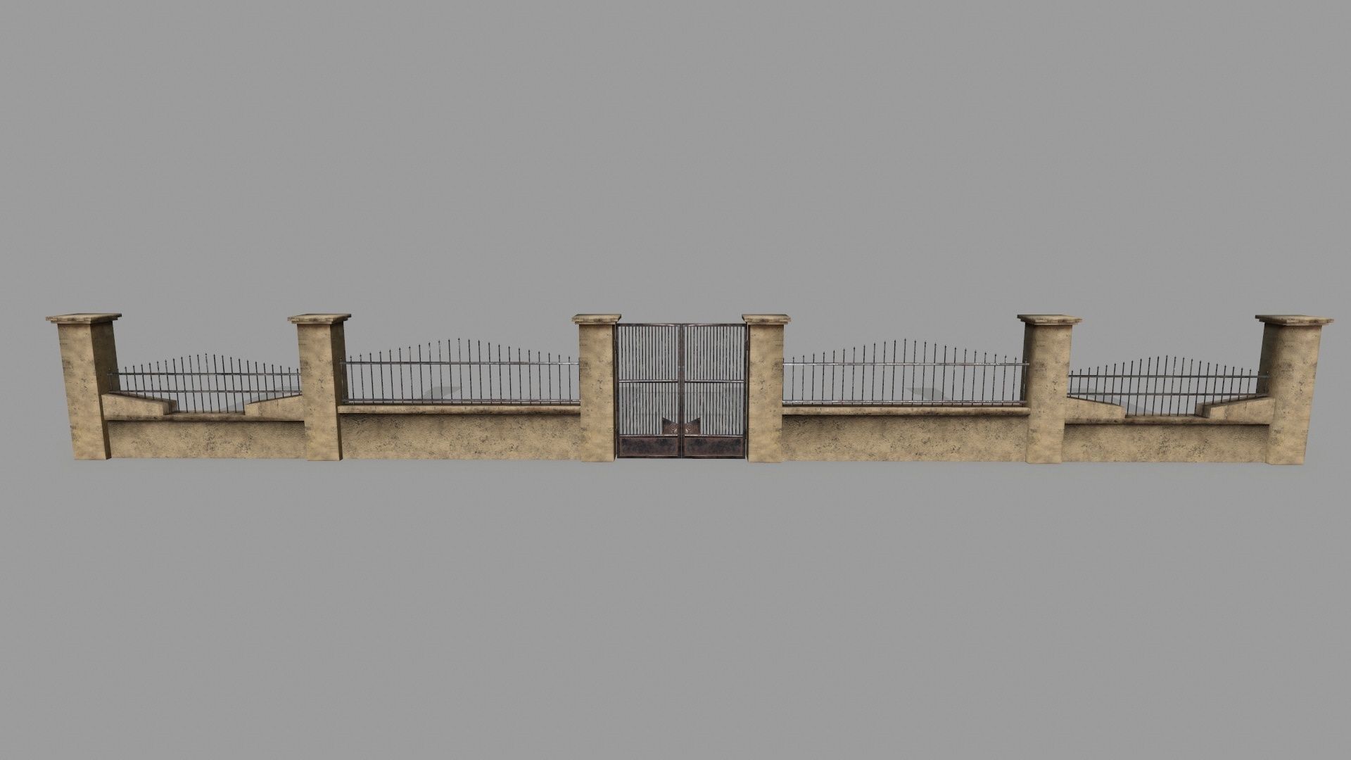 wall set stone with wrought iron railings Low-poly 3D model_3