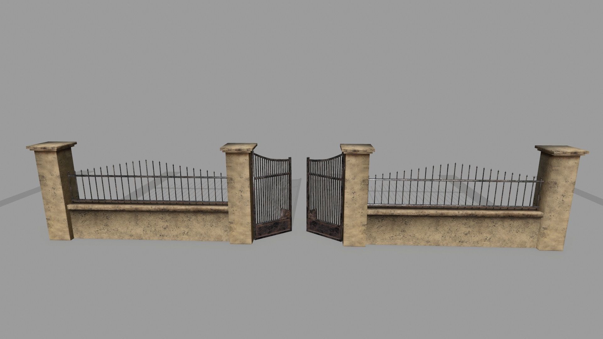 wall set stone with wrought iron railings Low-poly 3D model_6