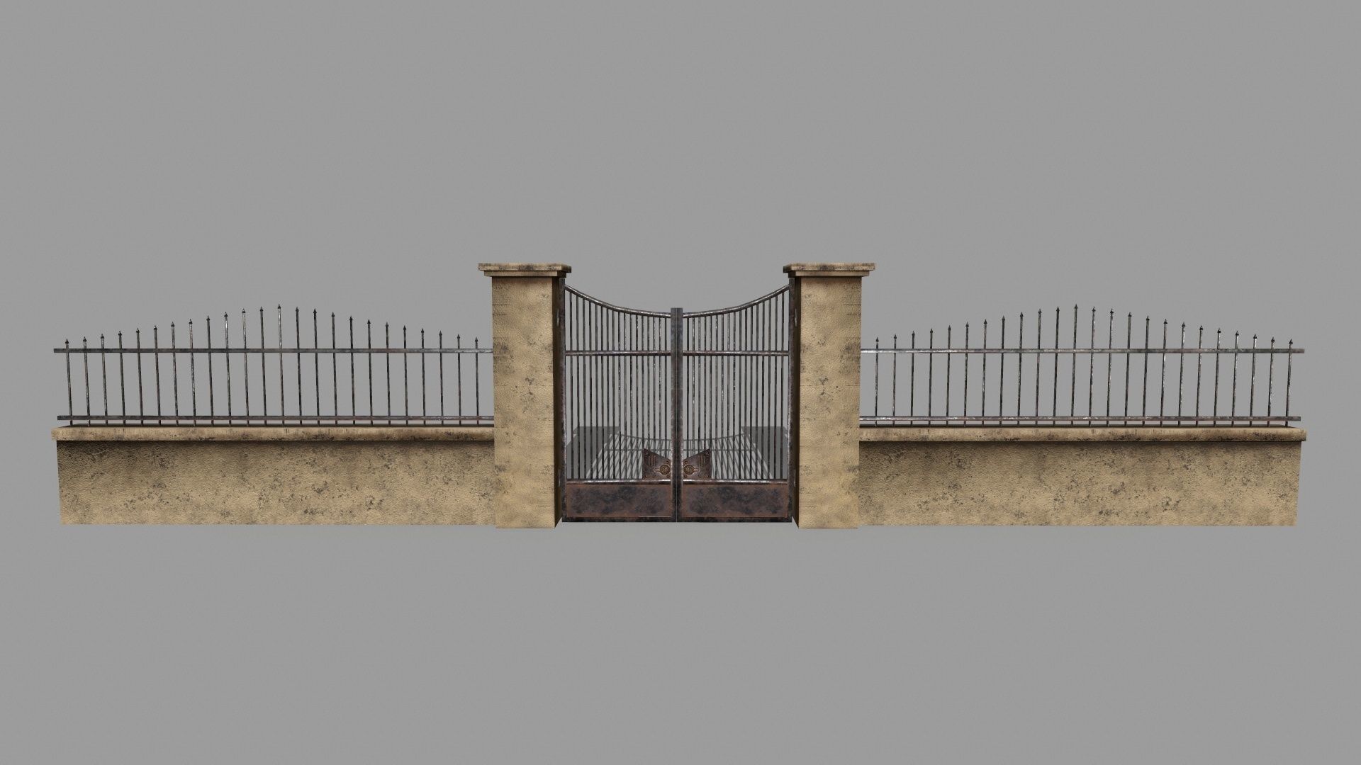 wall set stone with wrought iron railings Low-poly 3D model_19