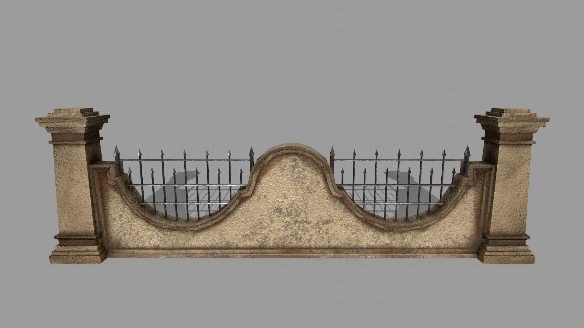 wall set stone with wrought iron railings Low-poly 3D model_12
