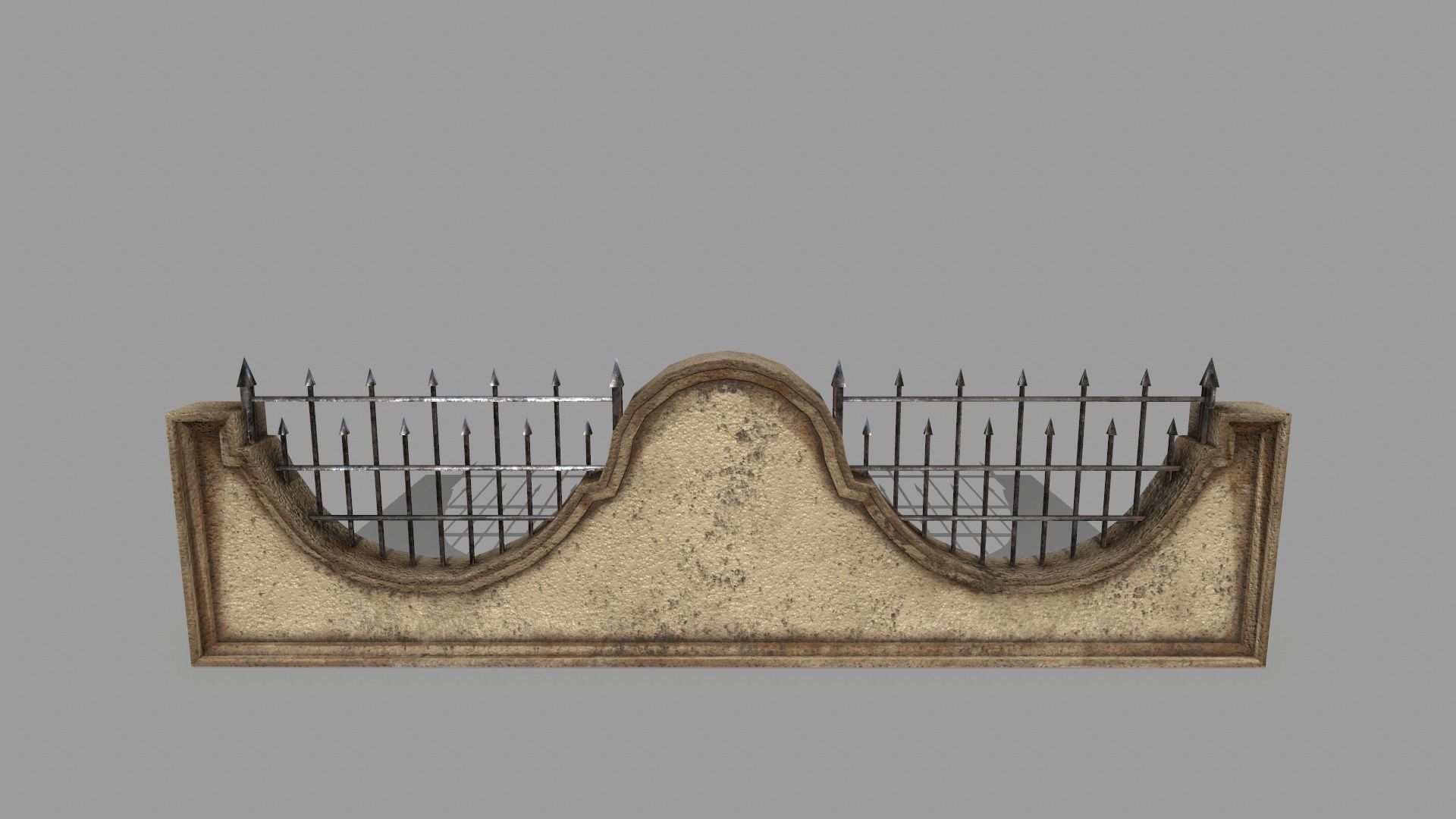 wall set stone with wrought iron railings Low-poly 3D model_10