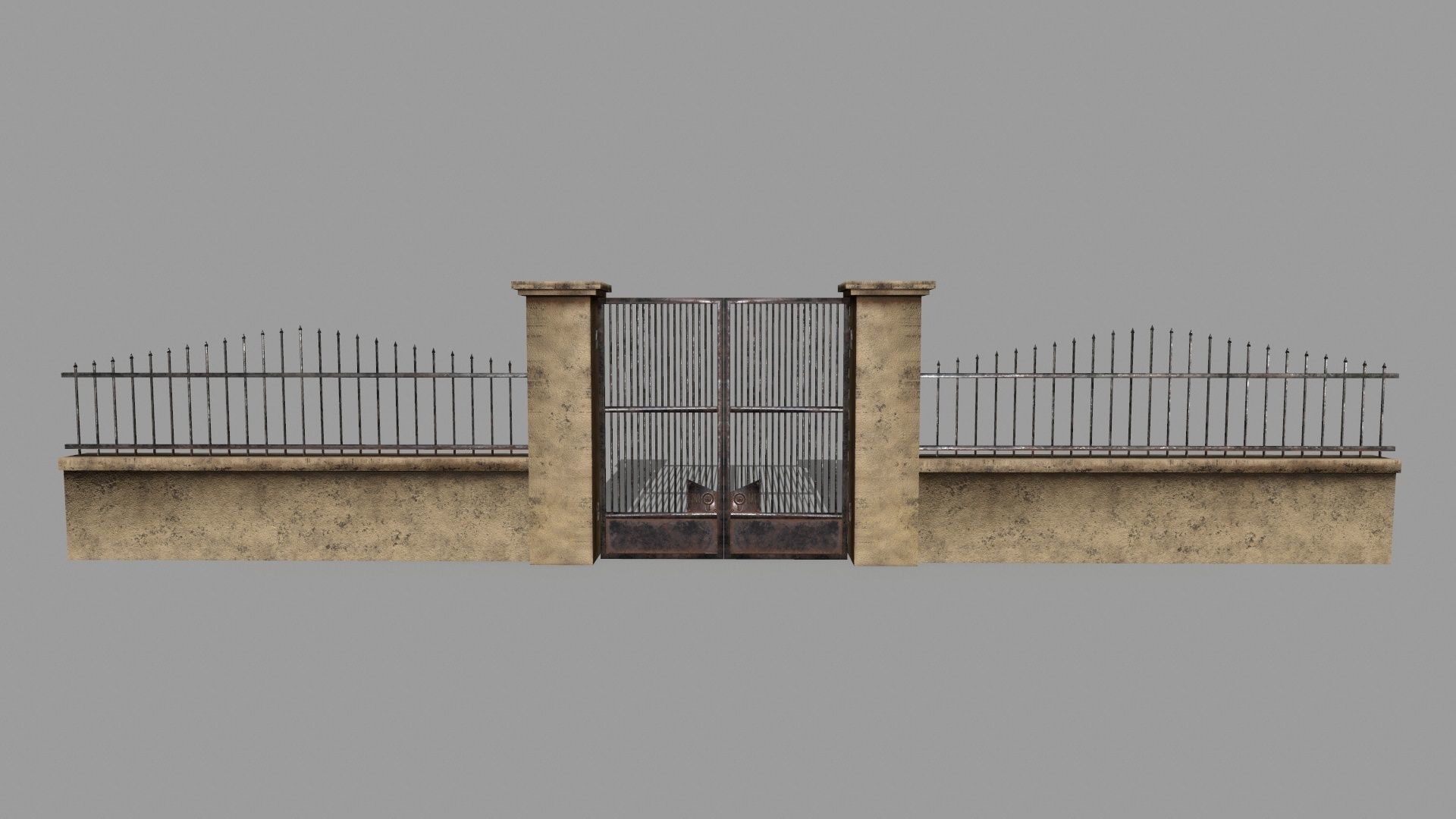wall set stone with wrought iron railings Low-poly 3D model_18