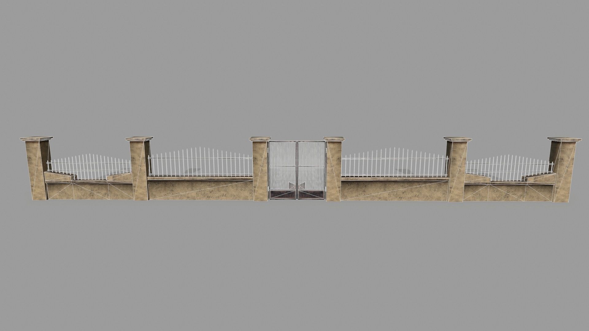 wall set stone with wrought iron railings Low-poly 3D model_24