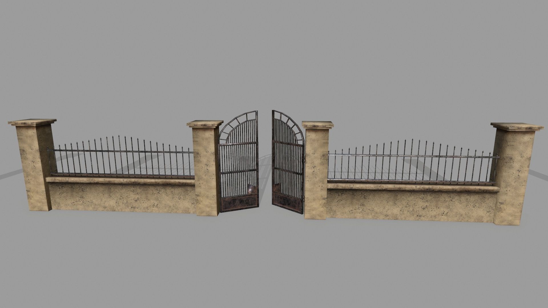 wall set stone with wrought iron railings Low-poly 3D model_5
