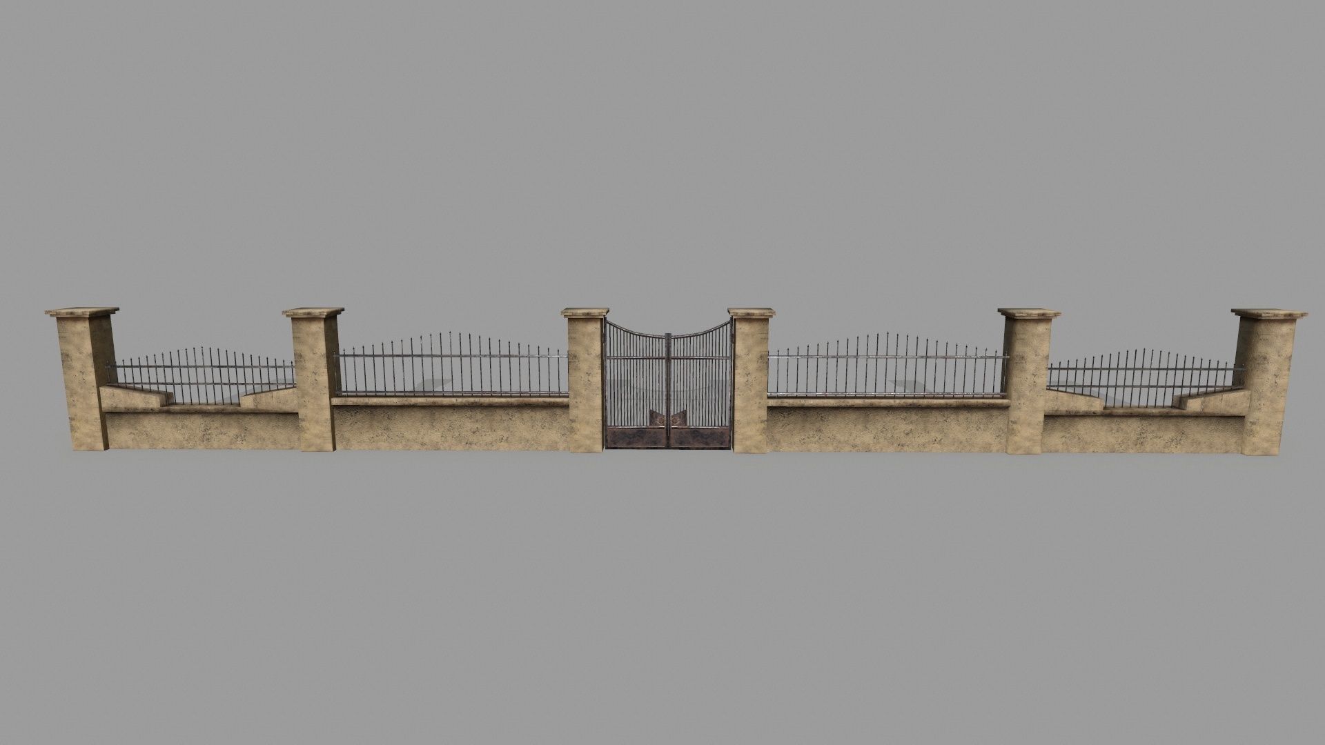 wall set stone with wrought iron railings Low-poly 3D model_2