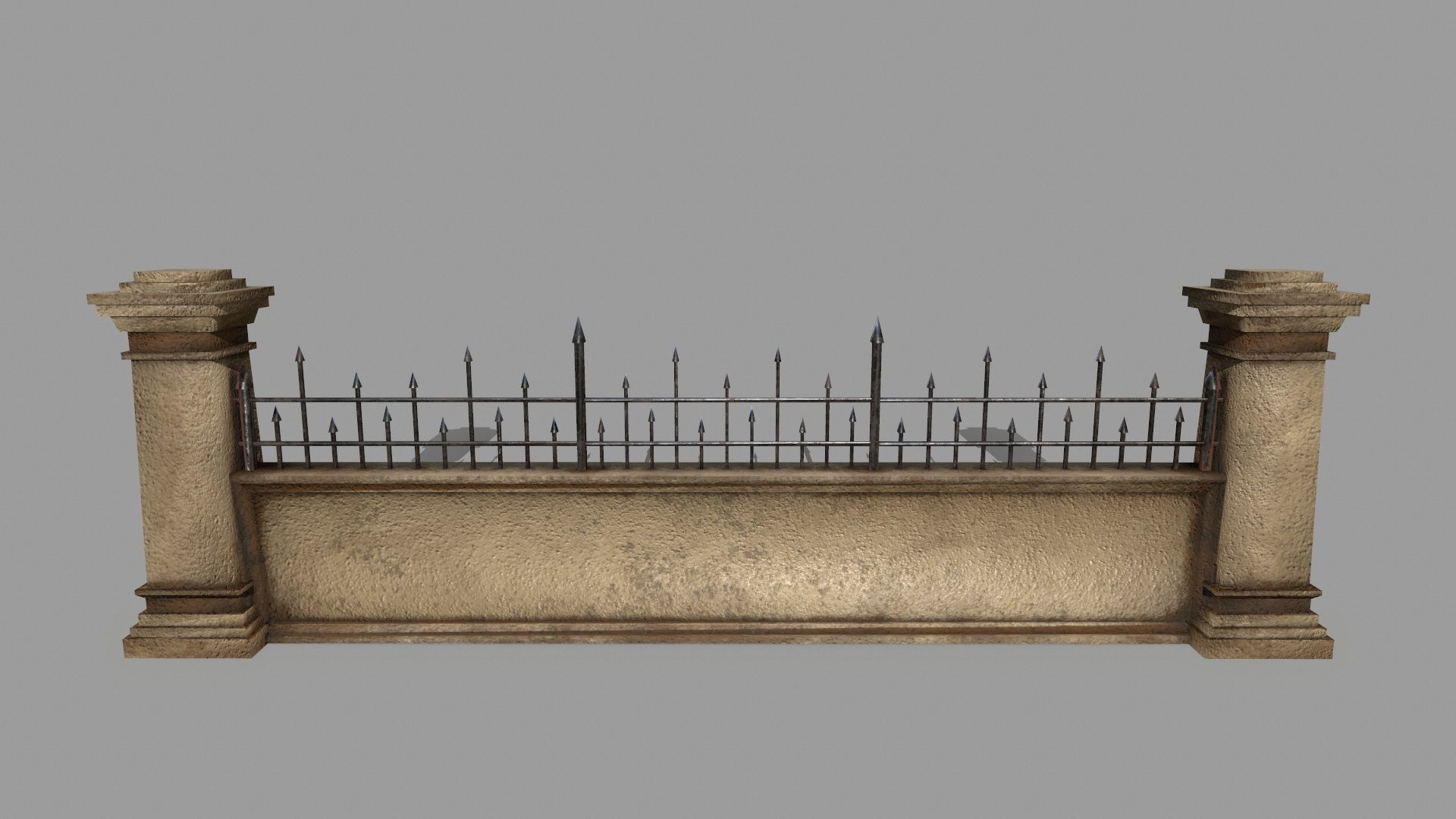 wall set stone with wrought iron railings Low-poly 3D model_13