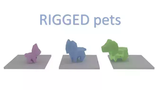 Origami pets RIGGED Low-poly 3D model