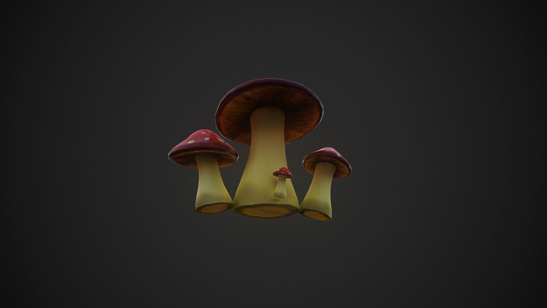 Mushrooms three Low-poly 3D model_1