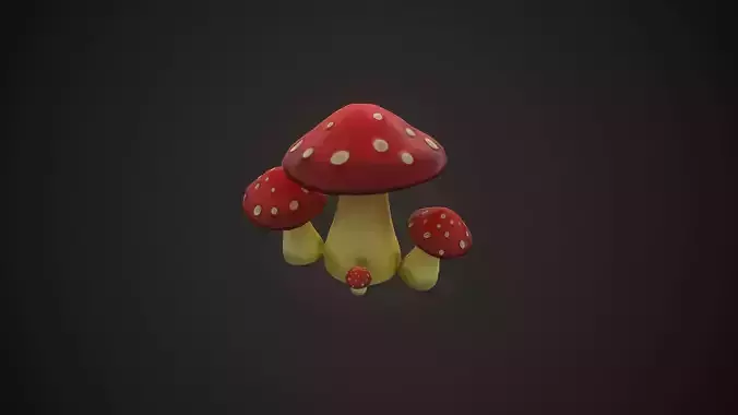 Mushrooms three Low-poly 3D model